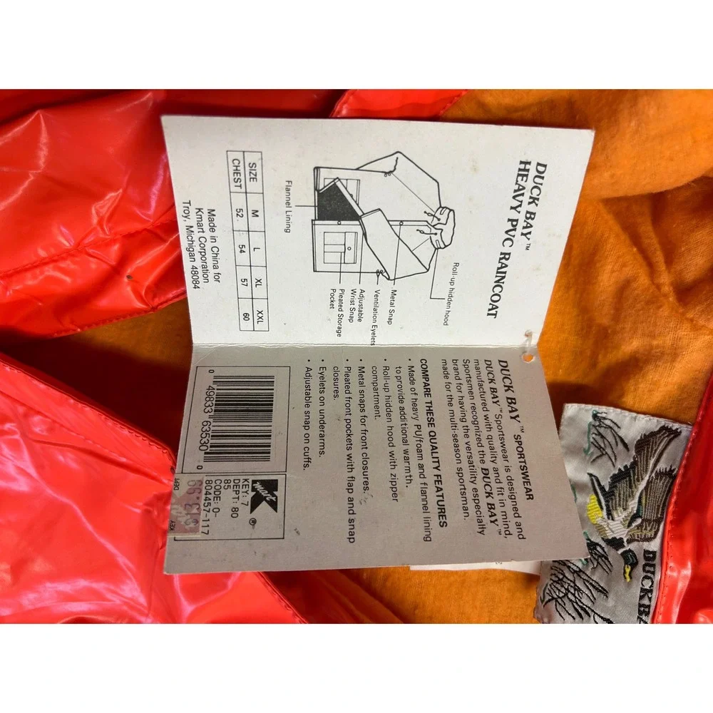 NWT Duck Bay Heavy PVC Raincoat Mens Medium Orange Flannel Lined Vintage Hi-Vis